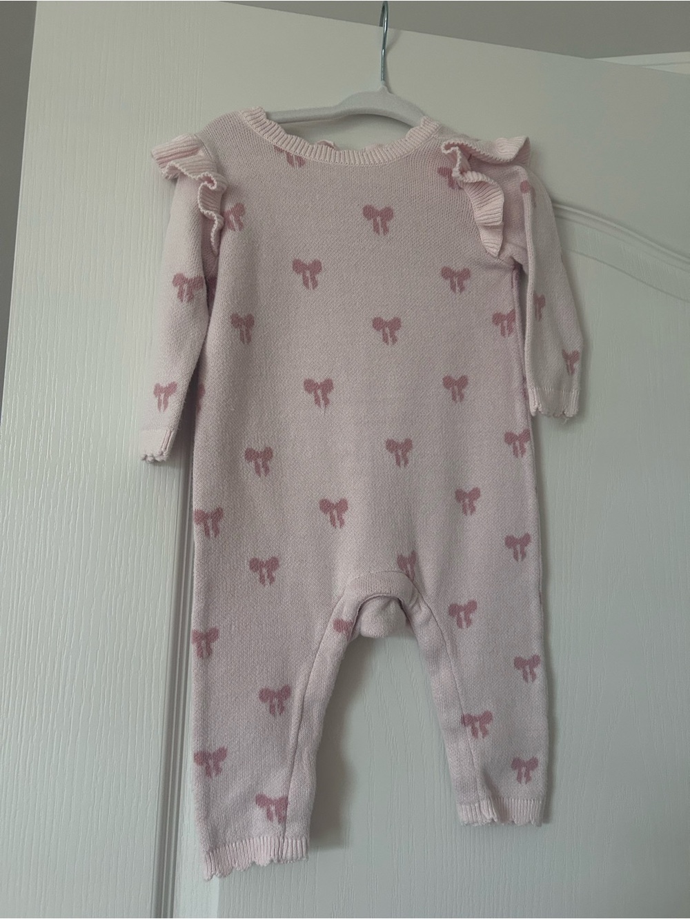 Nordstrom Light Pink Knit Ruffle Bow One-Piece